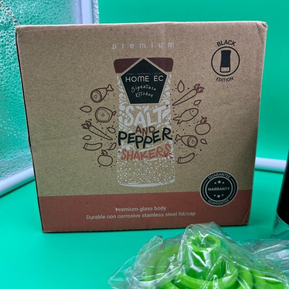 Salt & Pepper Glass Shaker Set Farmhouse BLACK Adjustable Pouring Holes - Picture 3 of 5